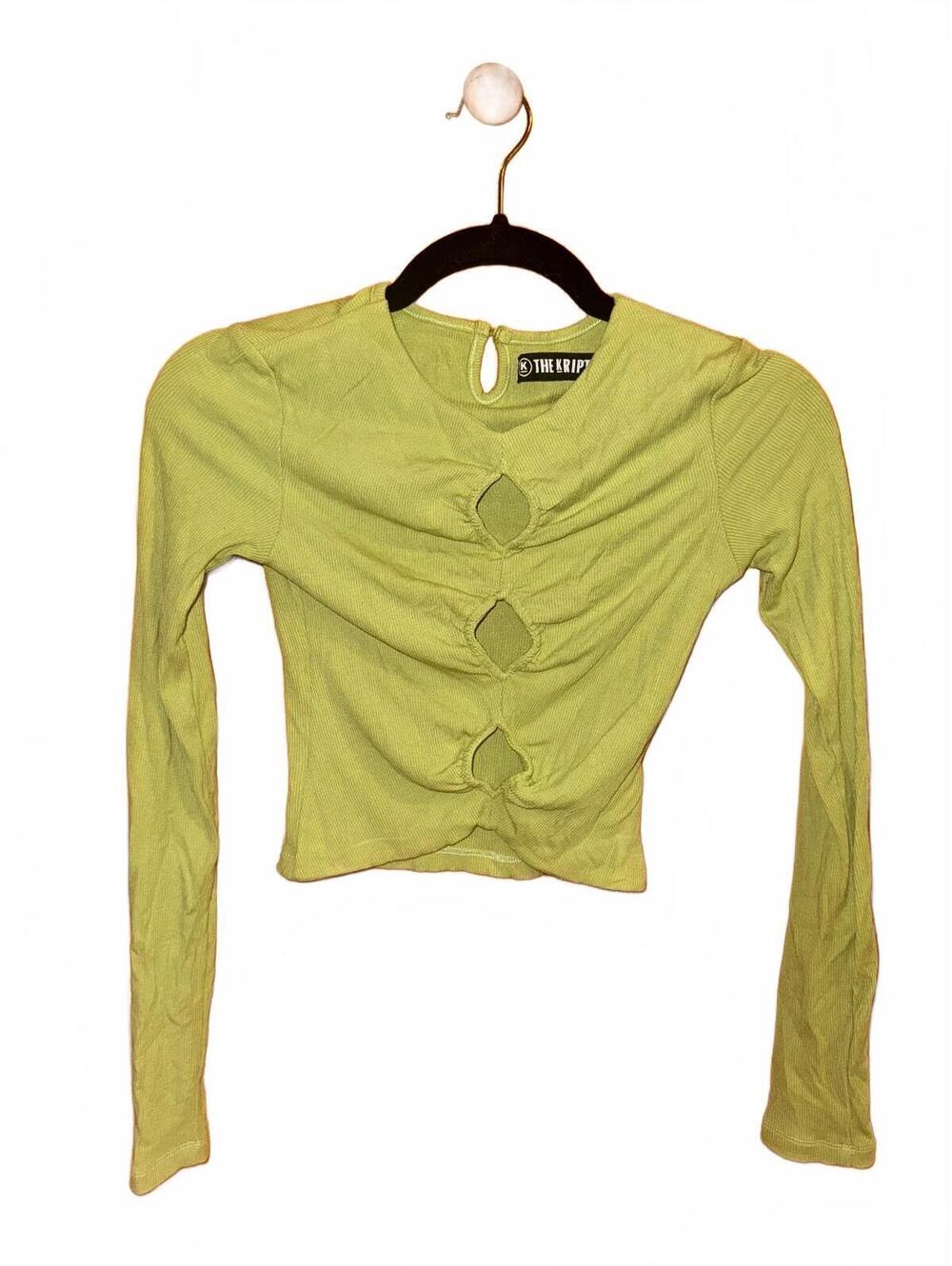 The Kript sage green cutout long sleeve top
